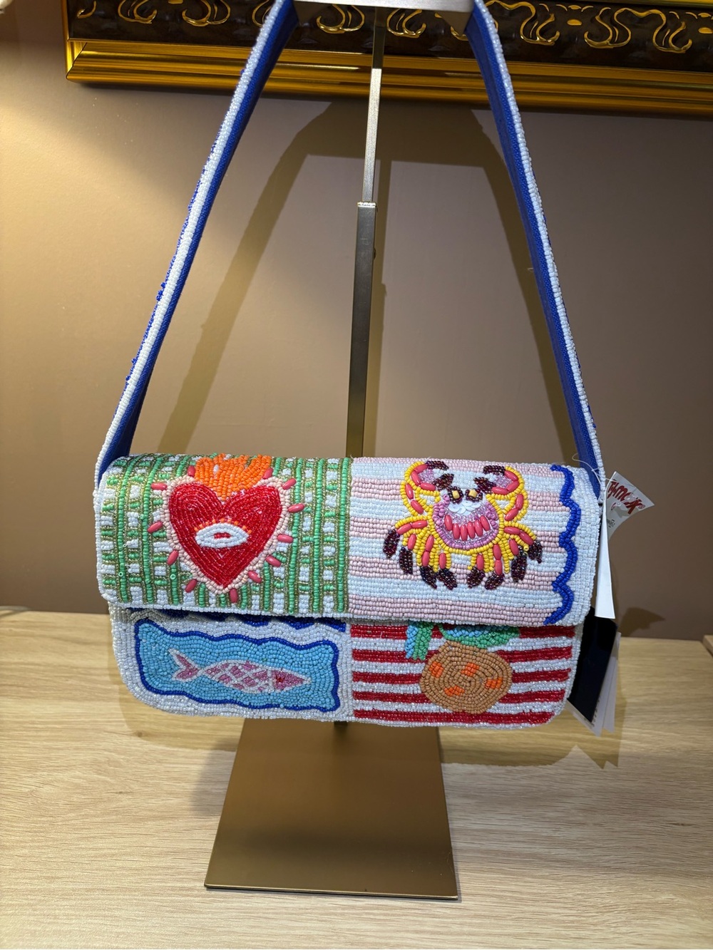 NWT AMERICA AND BEYOND Beaded Patchwork Shoulder Bag in Multicolor